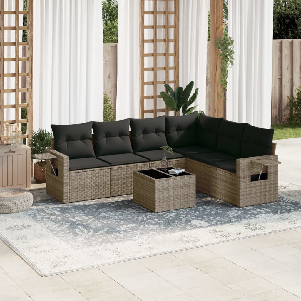 Set Divani da Giardino 7 pz con Cuscini Grigio in Polyrattan | homemem39