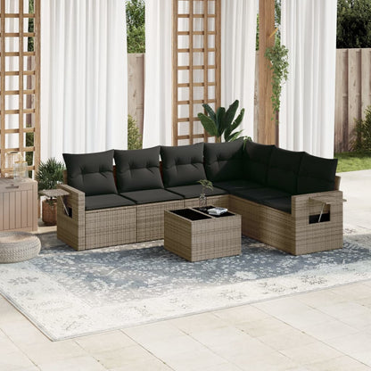 Set Divani da Giardino 7 pz con Cuscini Grigio in Polyrattan | homemem39