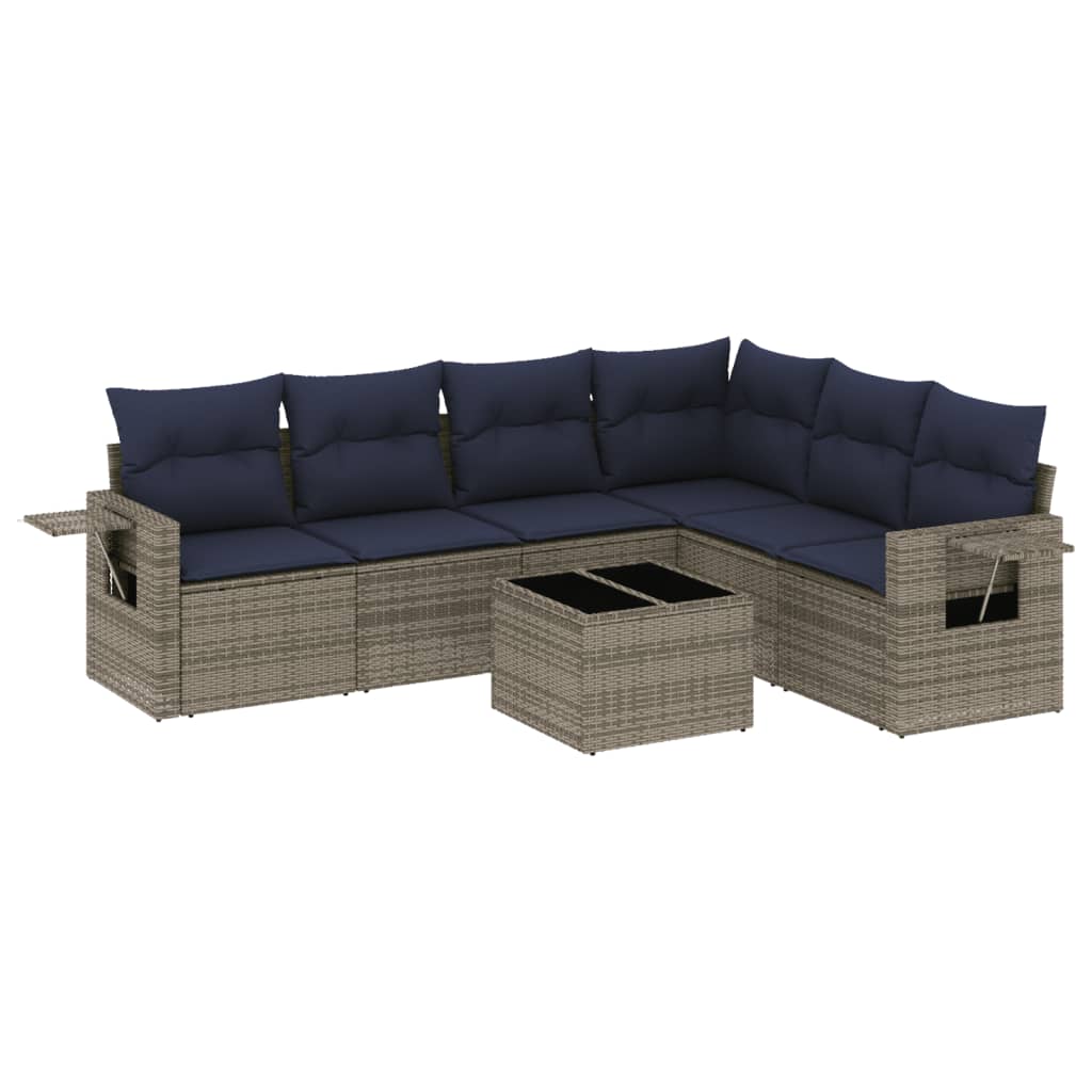 Set Divani da Giardino 7 pz con Cuscini Grigio in Polyrattan | homemem39