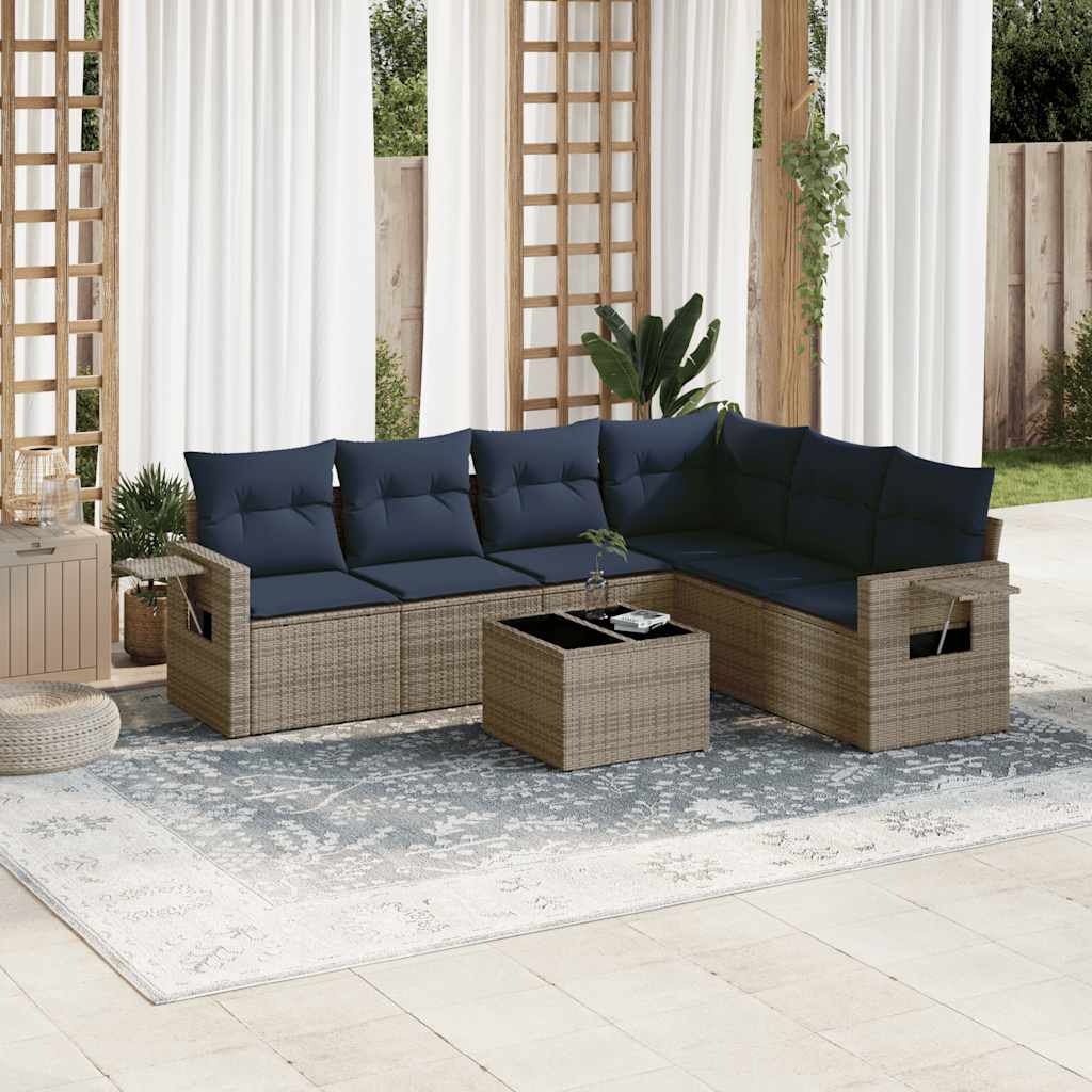 Set Divani da Giardino 7 pz con Cuscini Grigio in Polyrattan | homemem39