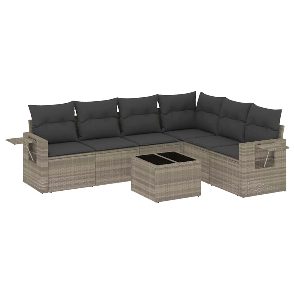 Set Divani da Giardino 7pz con Cuscini Grigio Chiaro Polyrattan | homemem39