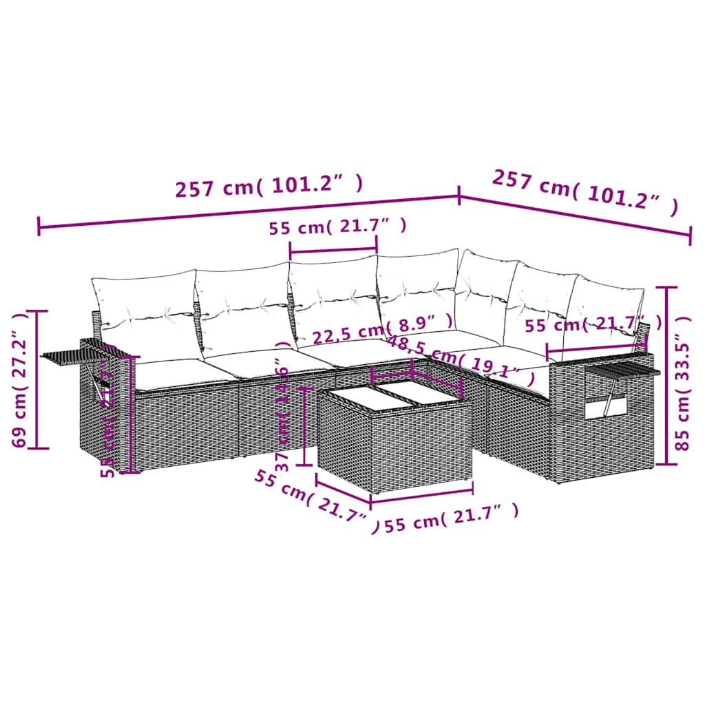 Set Divani da Giardino 7pz con Cuscini Grigio Chiaro Polyrattan | homemem39
