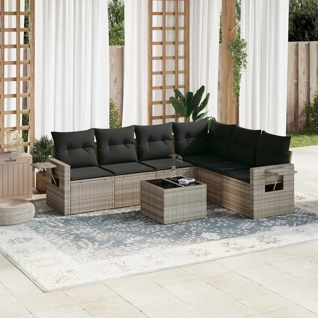 Set Divani da Giardino 7pz con Cuscini Grigio Chiaro Polyrattan | homemem39