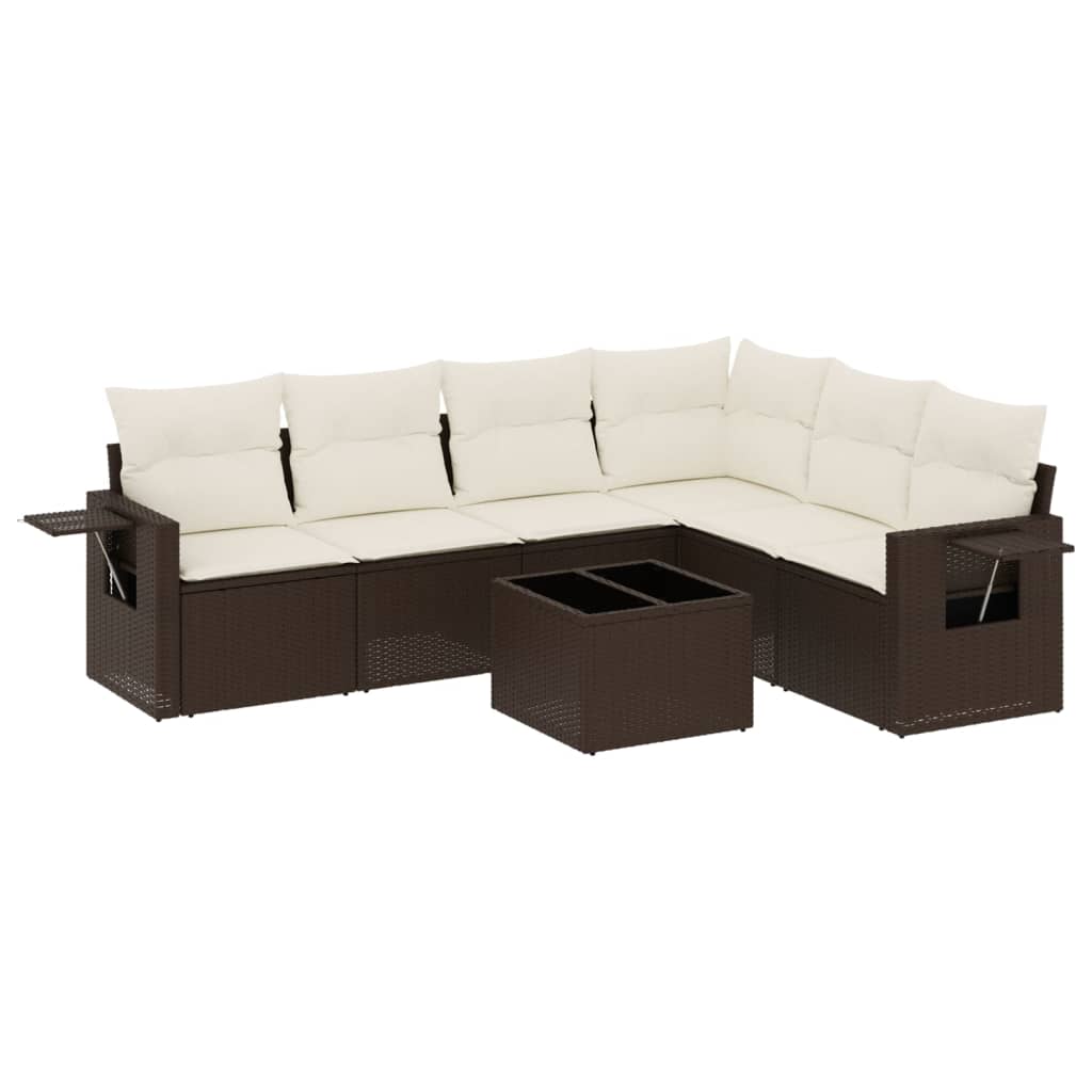 Set Divani da Giardino 7 pz con Cuscini Marrone in Polyrattan | homemem39