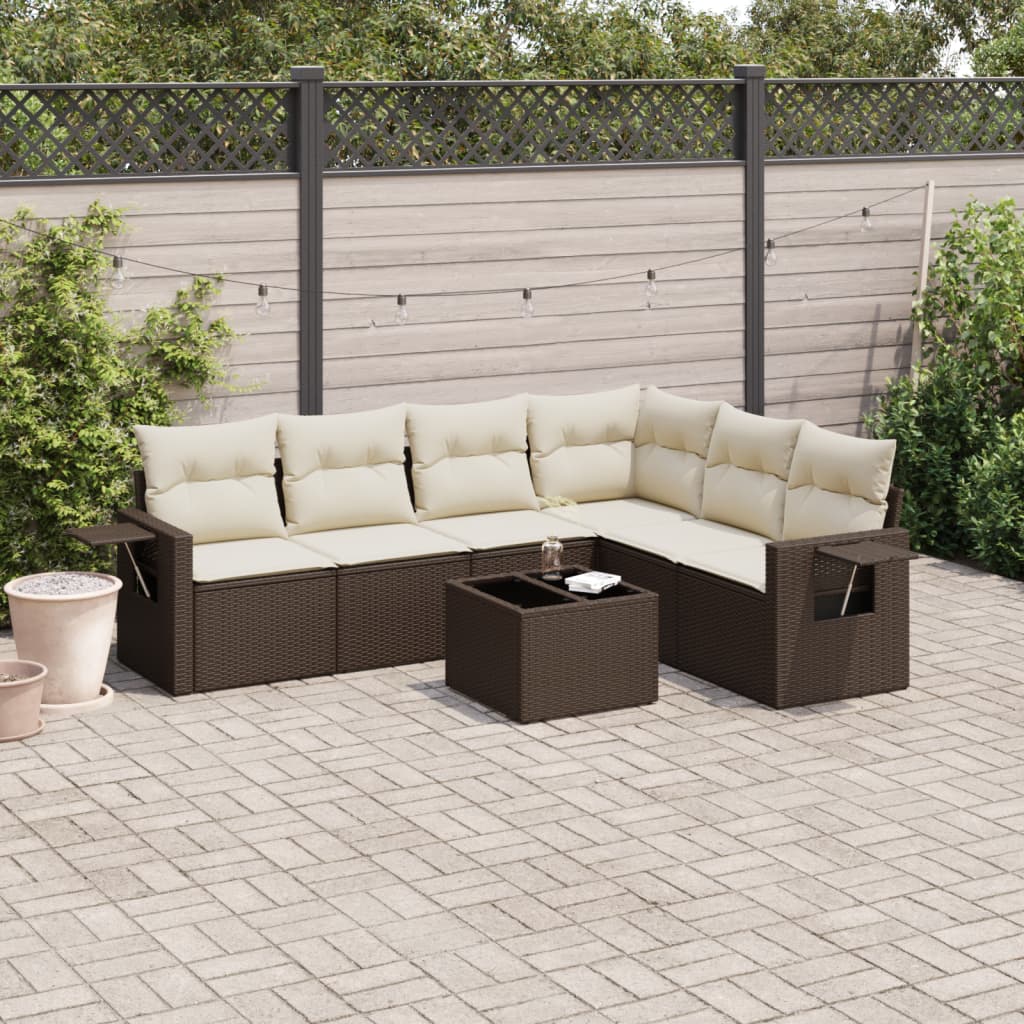 Set Divani da Giardino 7 pz con Cuscini Marrone in Polyrattan | homemem39