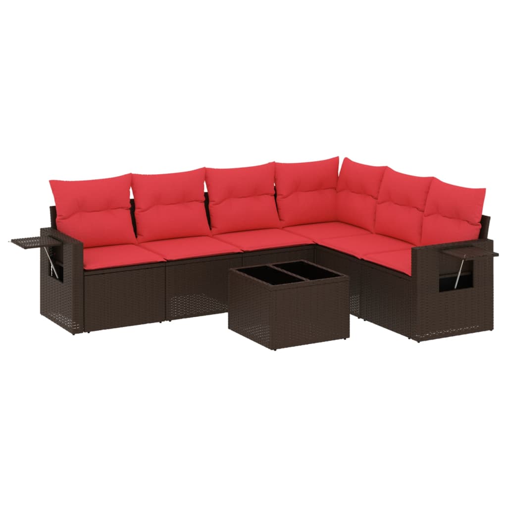 Set Divani da Giardino 7 pz con Cuscini Marrone in Polyrattan | homemem39