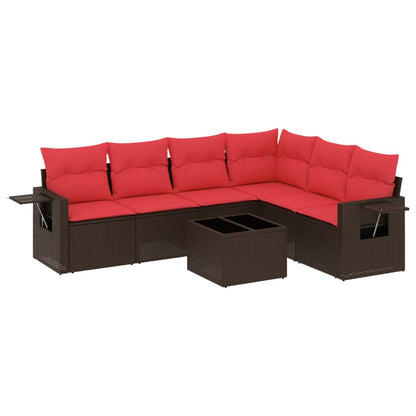 Set Divani da Giardino 7 pz con Cuscini Marrone in Polyrattan | homemem39