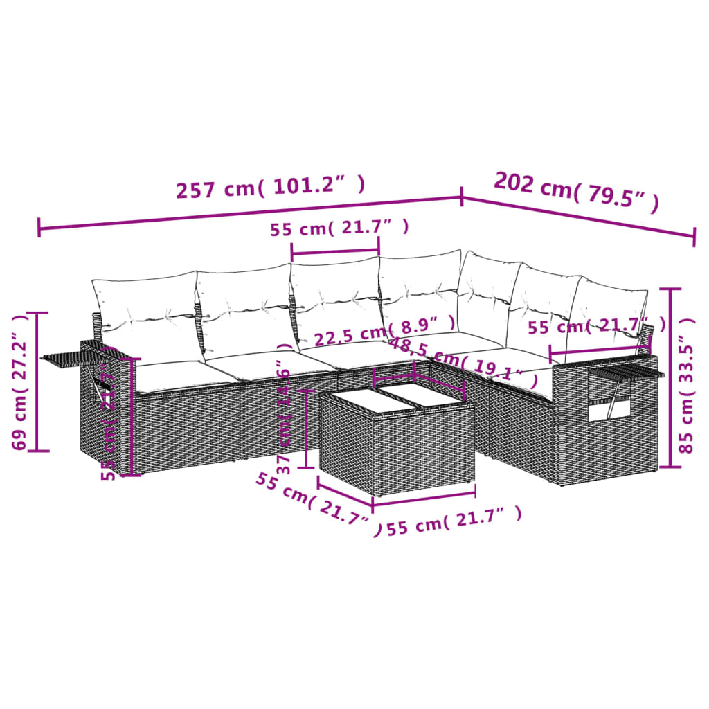 Set Divani da Giardino 7 pz con Cuscini Marrone in Polyrattan | homemem39
