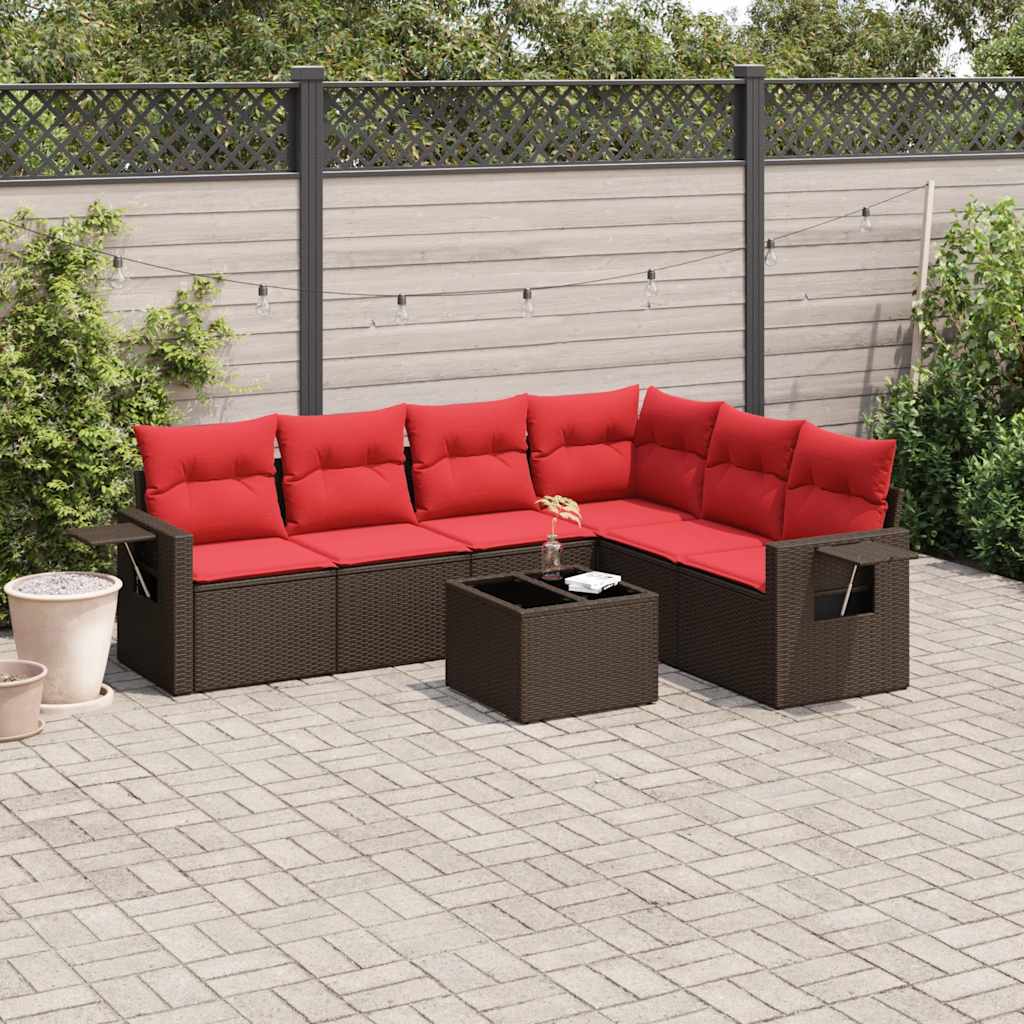 Set Divani da Giardino 7 pz con Cuscini Marrone in Polyrattan | homemem39
