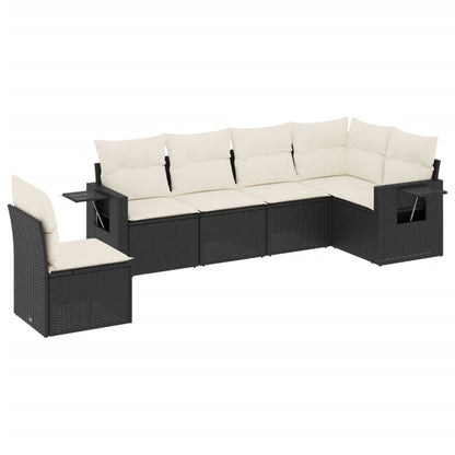Set Divano da Giardino 6 pz con Cuscini Nero in Polyrattan