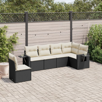 Set Divano da Giardino 6 pz con Cuscini Nero in Polyrattan - homemem39