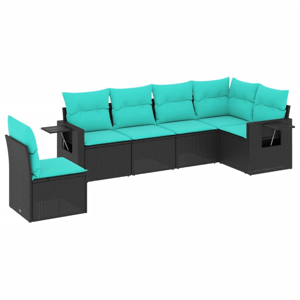 Set Divani da Giardino 6 pz con Cuscini Nero in Polyrattan | homemem39