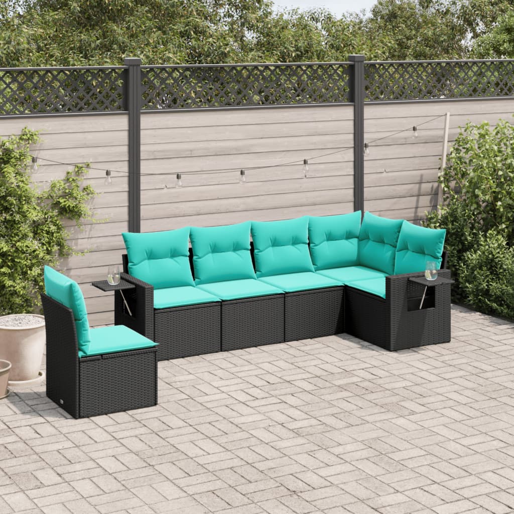 Set Divani da Giardino 6 pz con Cuscini Nero in Polyrattan | homemem39