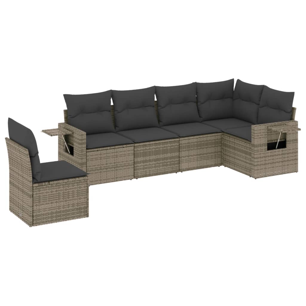 Set Divano da Giardino 6 pz con Cuscini Grigio in Polyrattan - homemem39