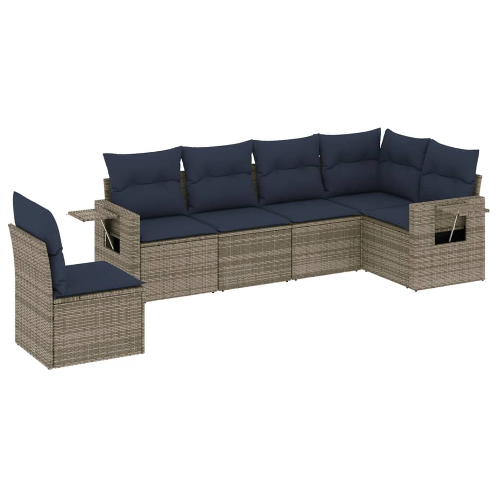 Set Divani da Giardino 6 pz con Cuscini Grigio in Polyrattan | homemem39