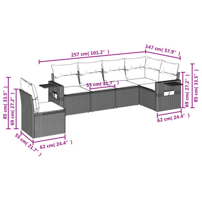 Set Divani da Giardino 6 pz con Cuscini Grigio in Polyrattan | homemem39