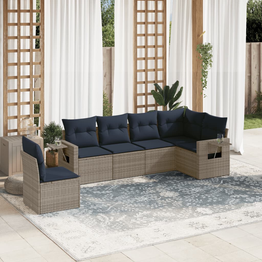 Set Divani da Giardino 6 pz con Cuscini Grigio in Polyrattan | homemem39