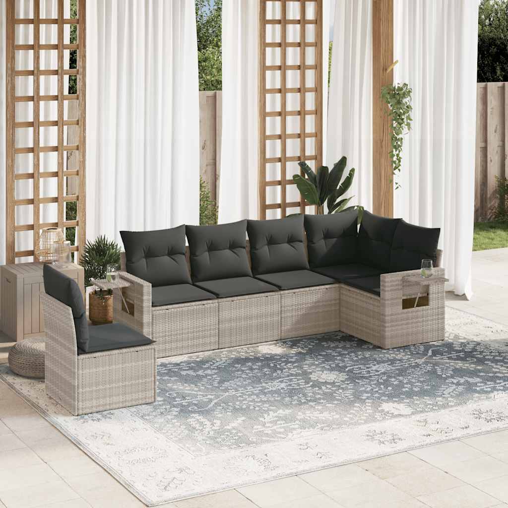 Set Divano da Giardino 6pz con Cuscini Grigio Chiaro Polyrattan | homemem39
