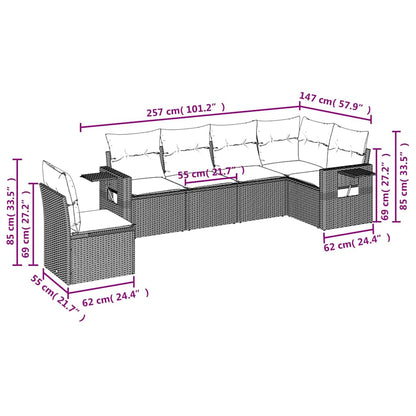 Set Divano da Giardino 6 pz con Cuscini Marrone in Polyrattan | homemem39