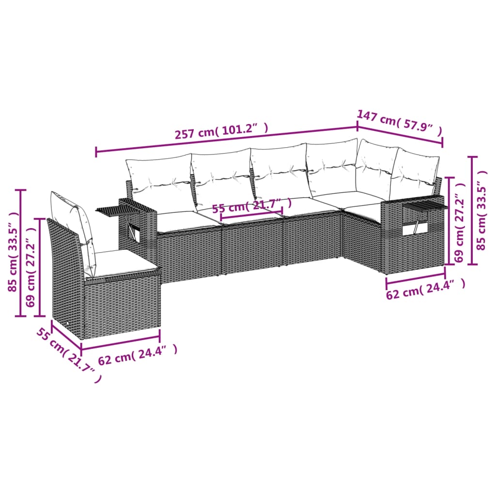 Set Divani da Giardino 6 pz con Cuscini Marrone in Polyrattan | homemem39