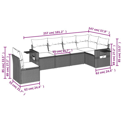 Set Divani da Giardino 6 pz con Cuscini Marrone in Polyrattan | homemem39