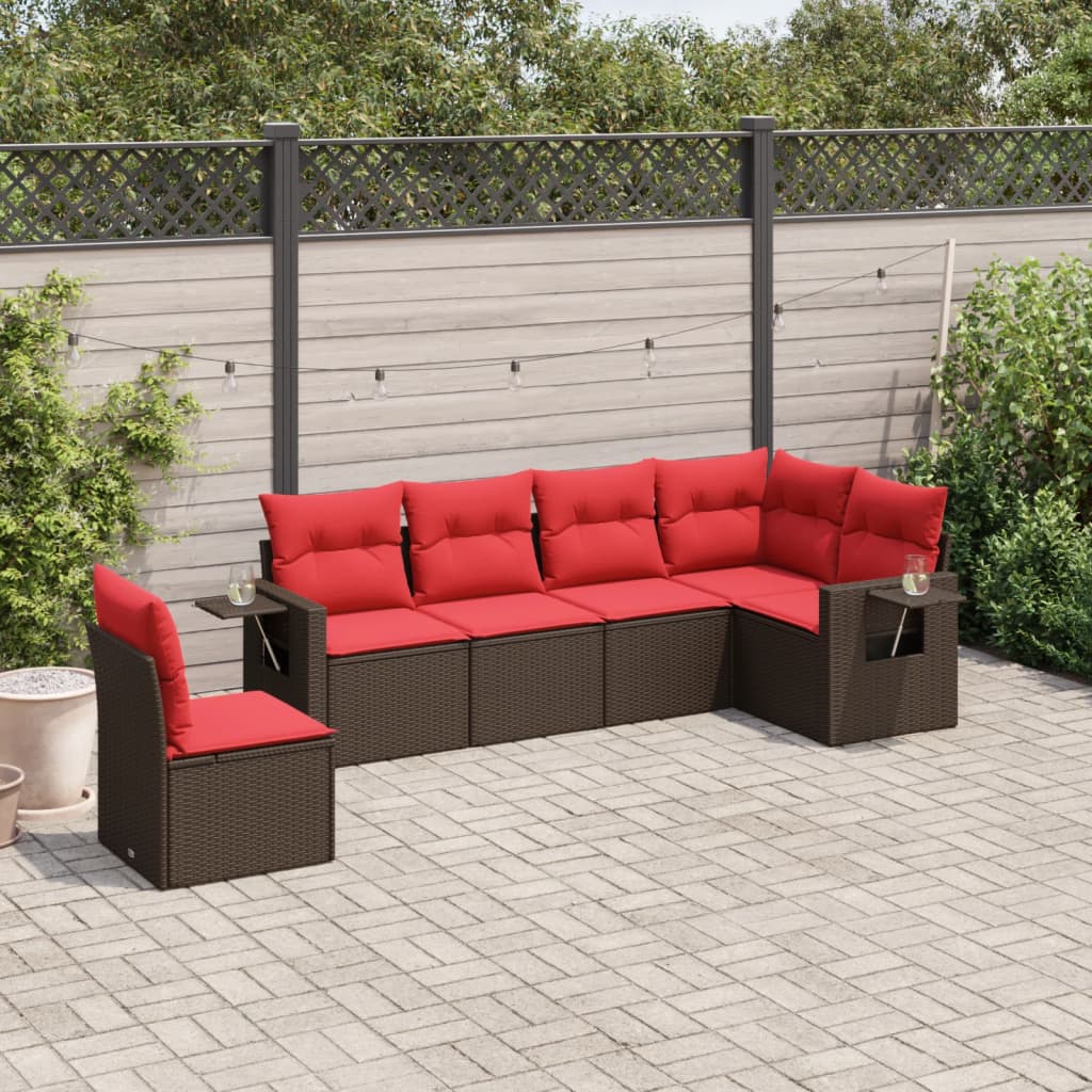 Set Divani da Giardino 6 pz con Cuscini Marrone in Polyrattan | homemem39
