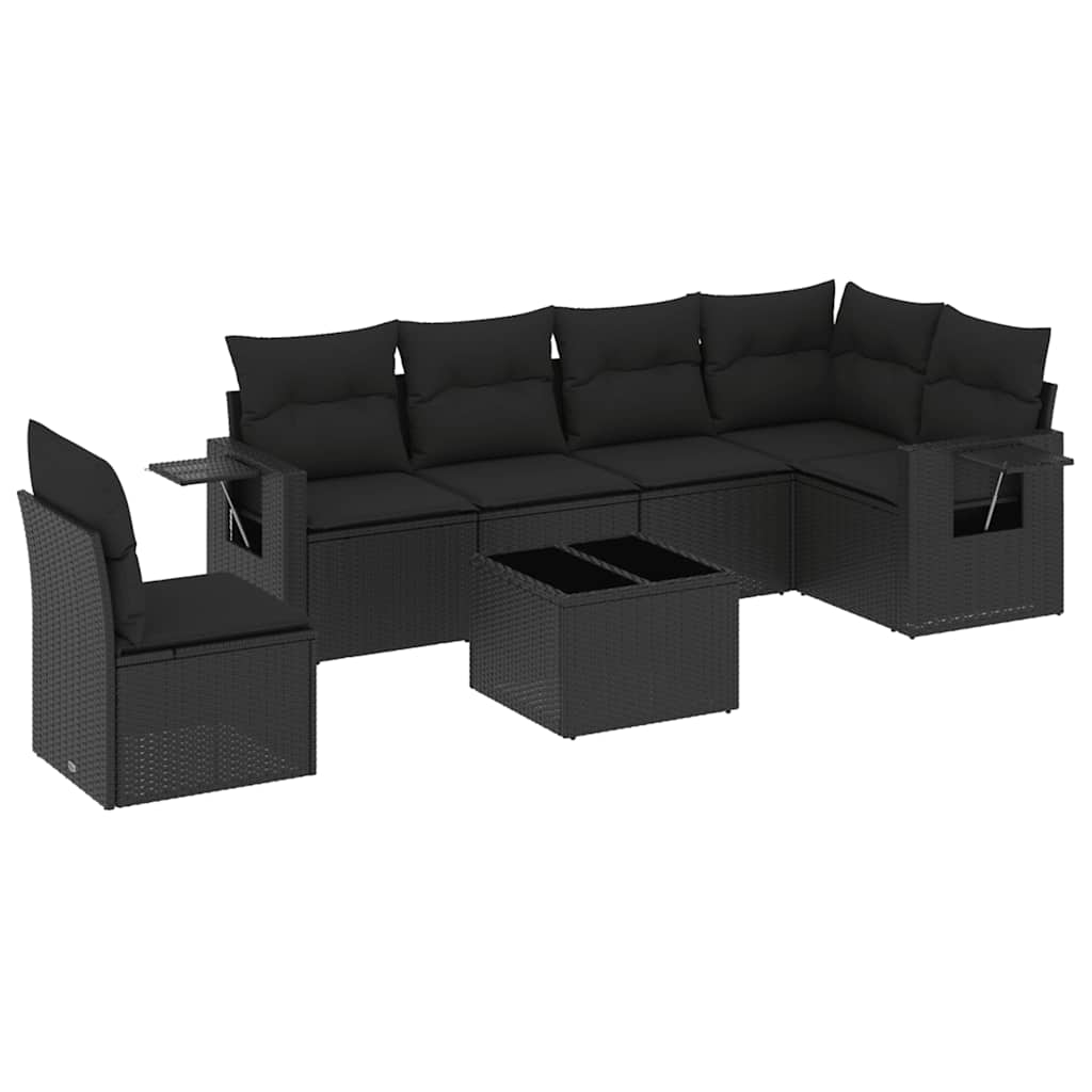 Set Divani da Giardino con Cuscini 7pz Nero Polyrattan | homemem39