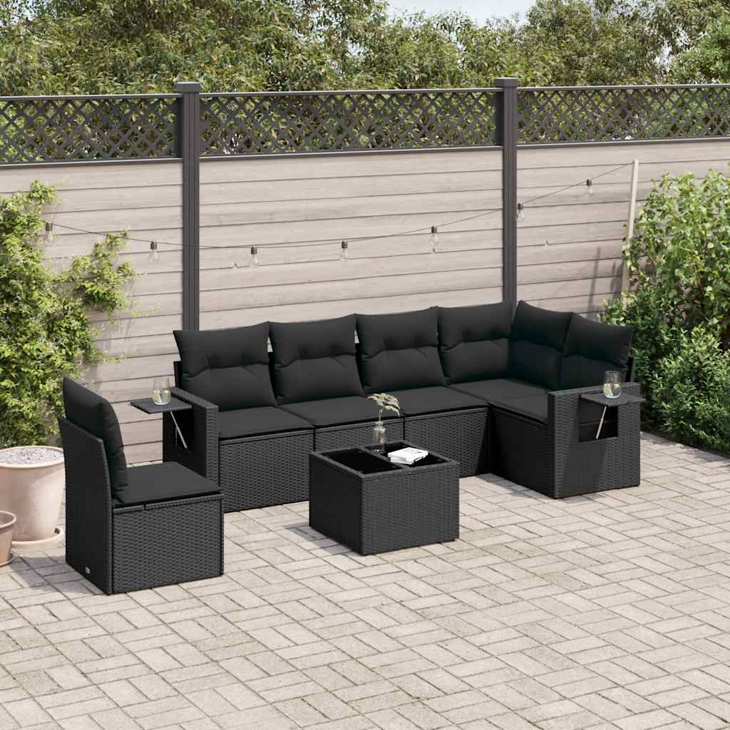 Set Divani da Giardino con Cuscini 7pz Nero Polyrattan | homemem39