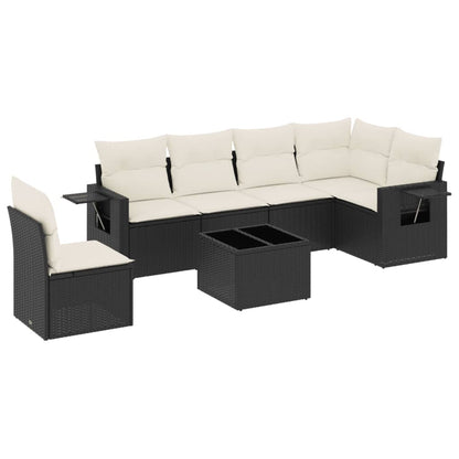 Set Divani da Giardino con Cuscini 7pz Nero Polyrattan