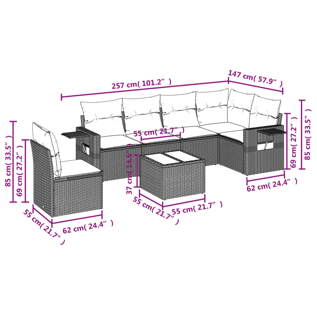Set Divani da Giardino con Cuscini 7pz Nero Polyrattan | homemem39