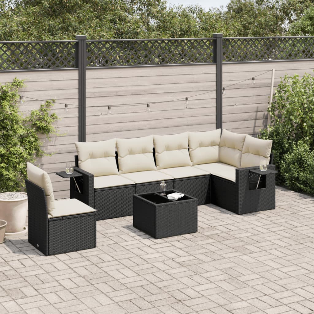 Set Divani da Giardino con Cuscini 7pz Nero Polyrattan | homemem39