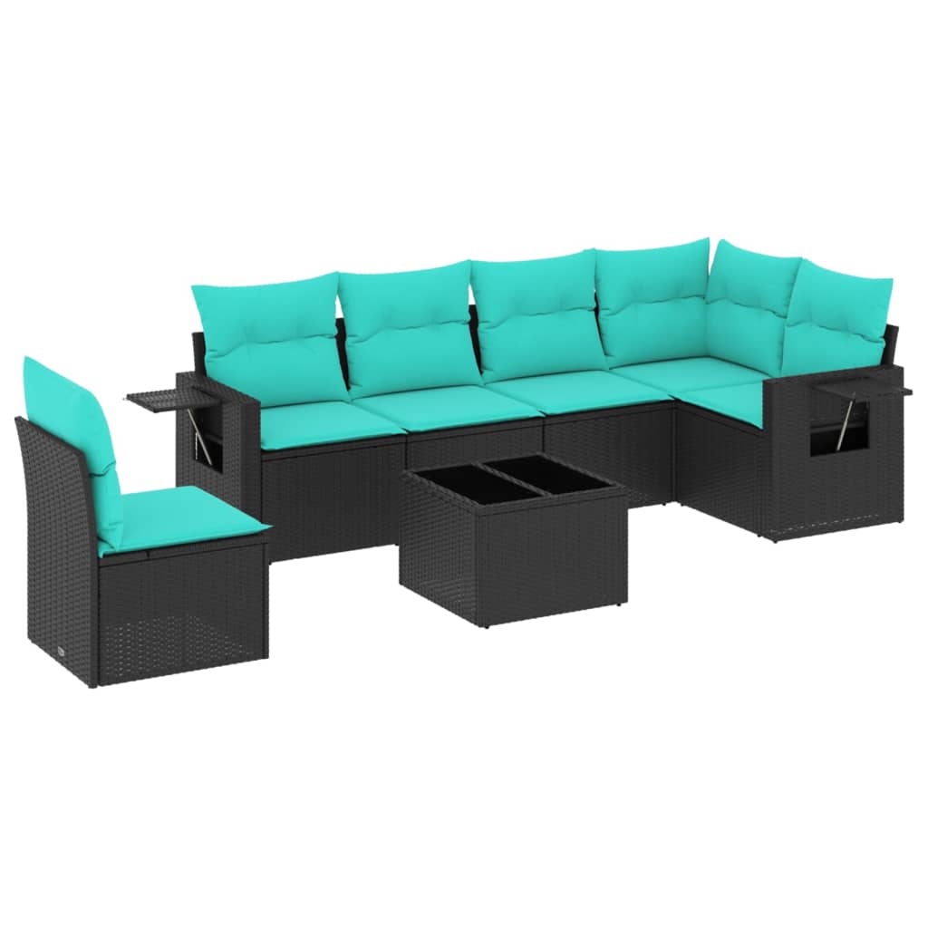 Set Divani da Giardino 7 pz con Cuscini Nero in Polyrattan | homemem39