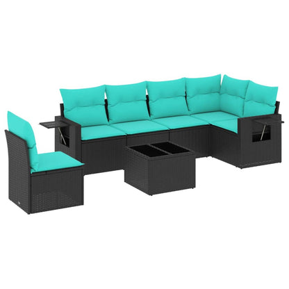 Set Divani da Giardino 7 pz con Cuscini Nero in Polyrattan | homemem39