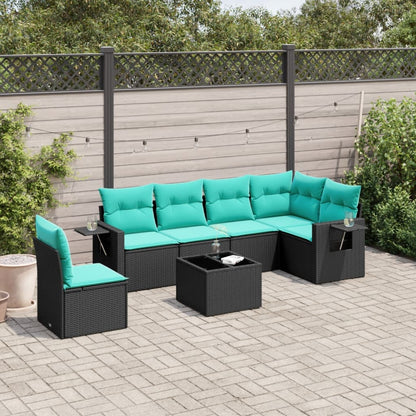 Set Divani da Giardino 7 pz con Cuscini Nero in Polyrattan | homemem39