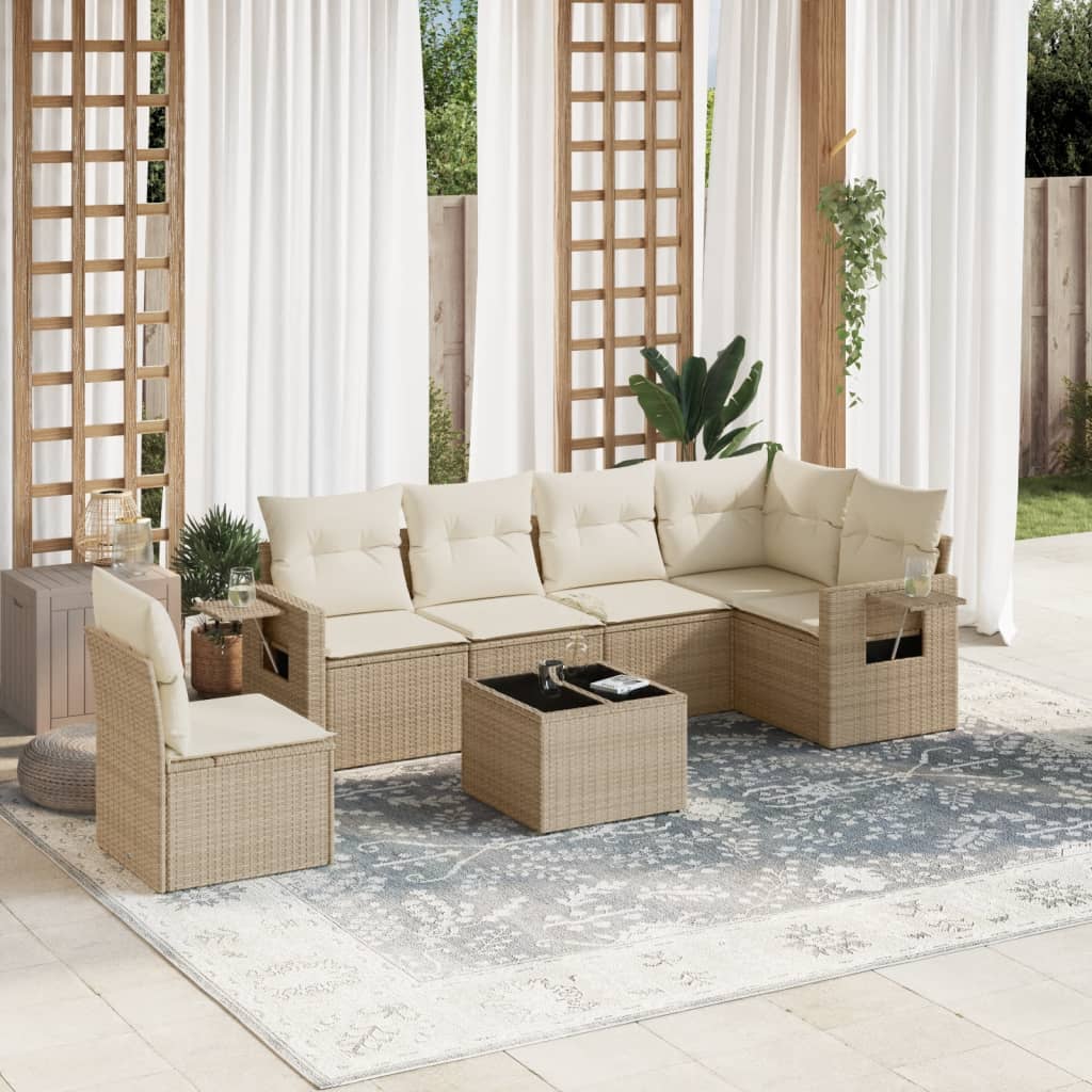 Set Divani da Giardino 7 pz con Cuscini Beige in Polyrattan - homemem39