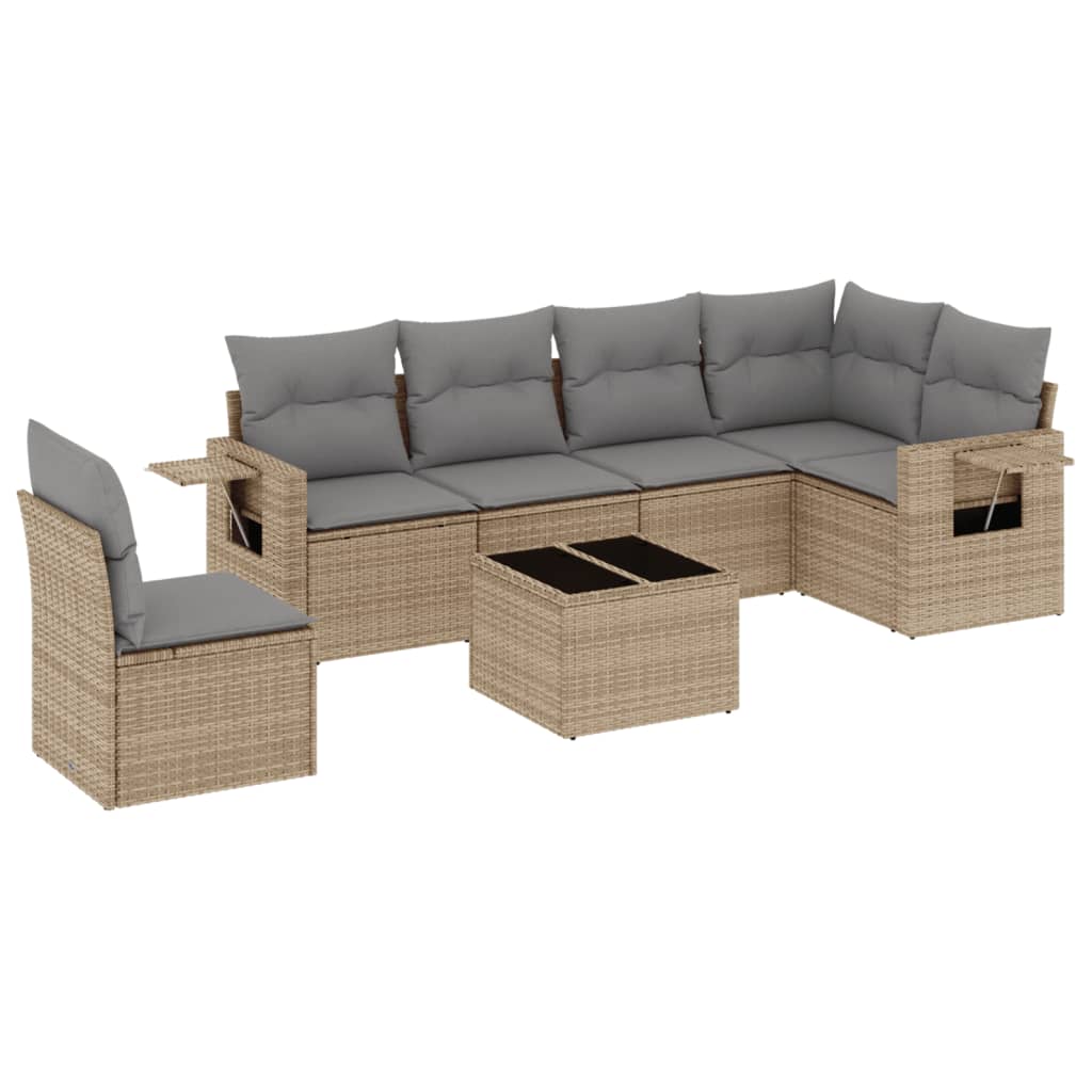 Set Divani da Giardino 7 pz con Cuscini Beige in Polyrattan - homemem39