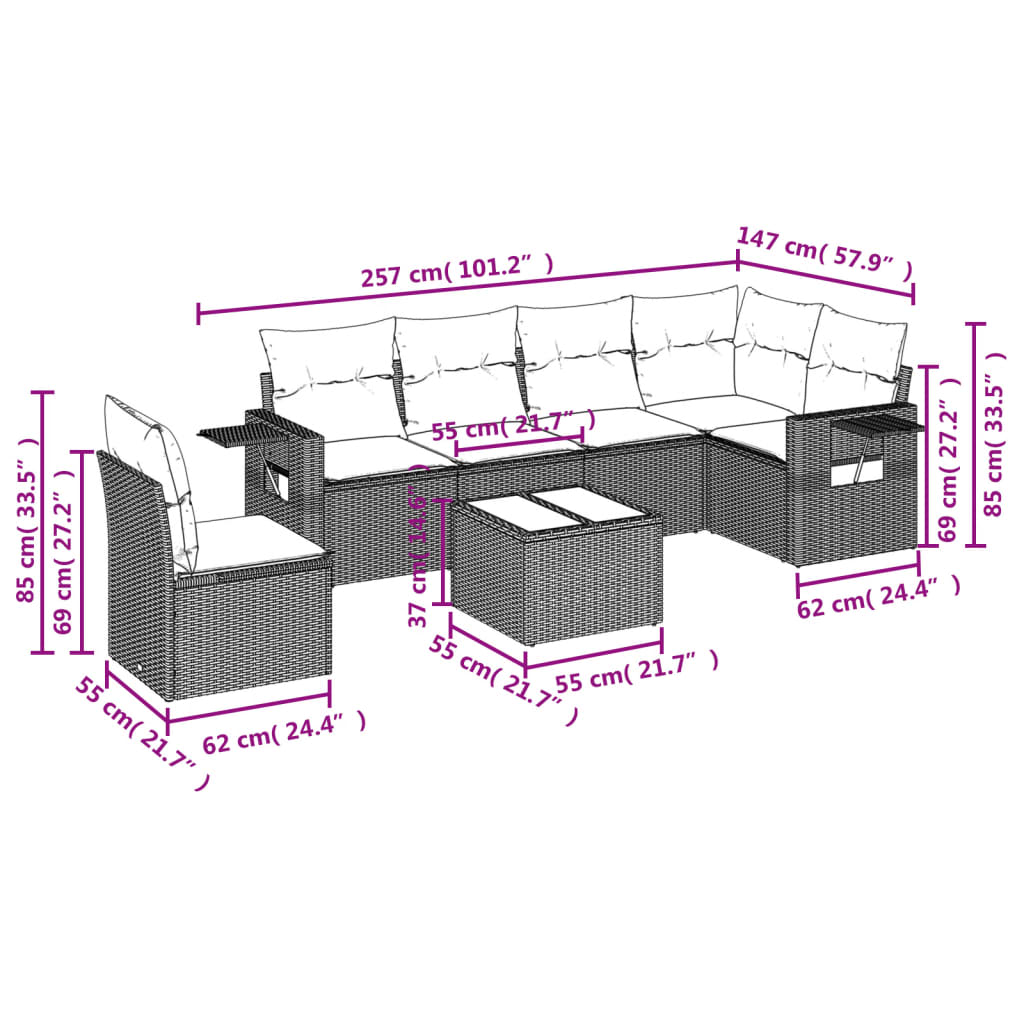 Set Divani da Giardino 7 pz con Cuscini Beige in Polyrattan | homemem39