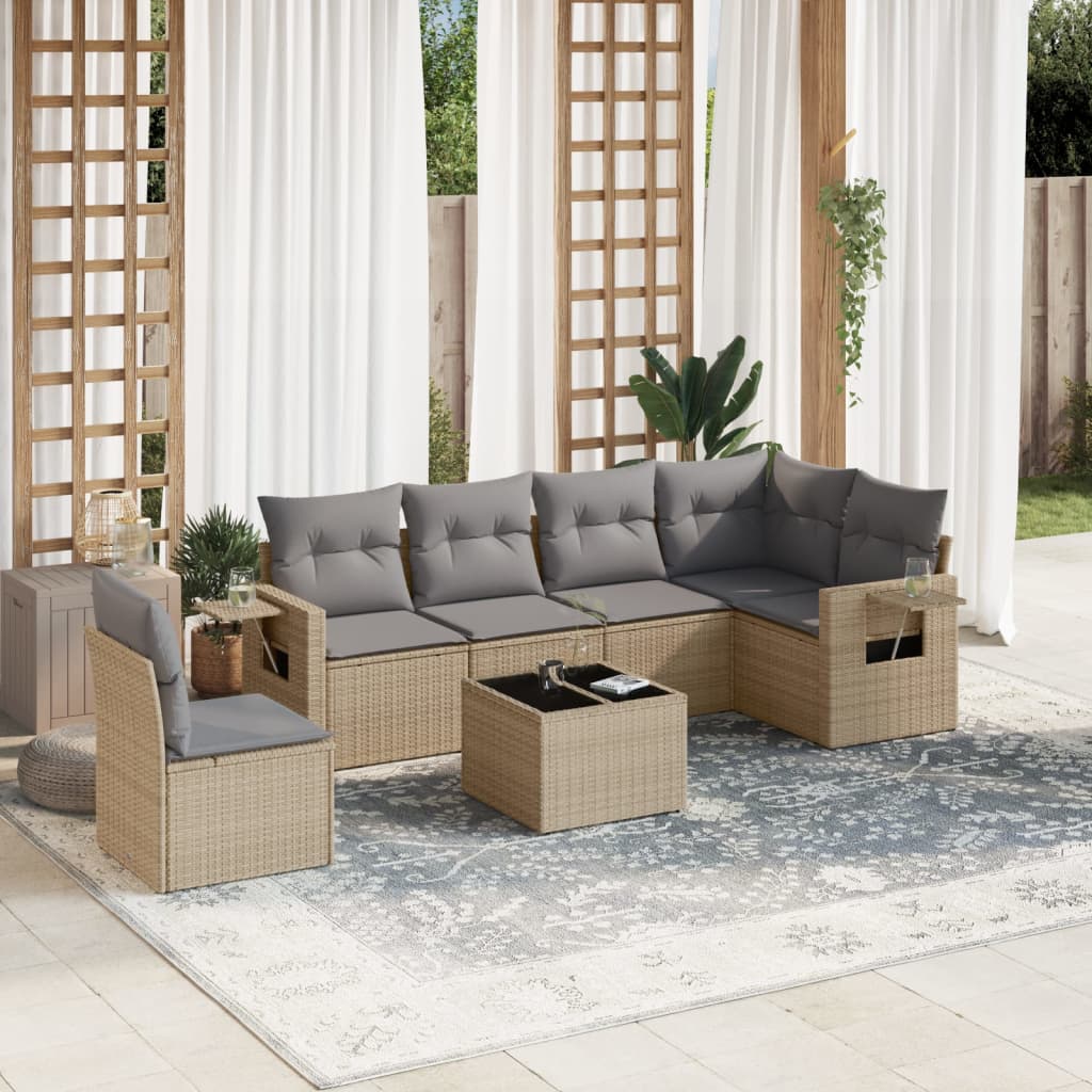 Set Divani da Giardino 7 pz con Cuscini Beige in Polyrattan | homemem39
