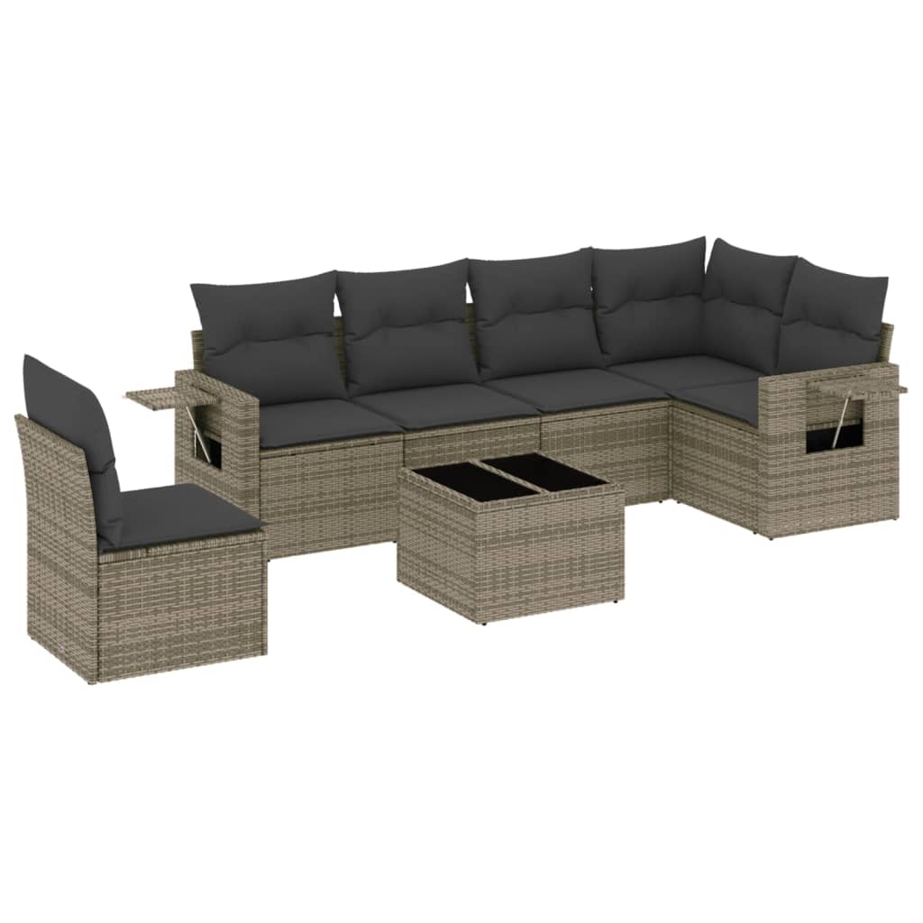 Set Divani da Giardino 7 pz con Cuscini Grigio in Polyrattan | homemem39