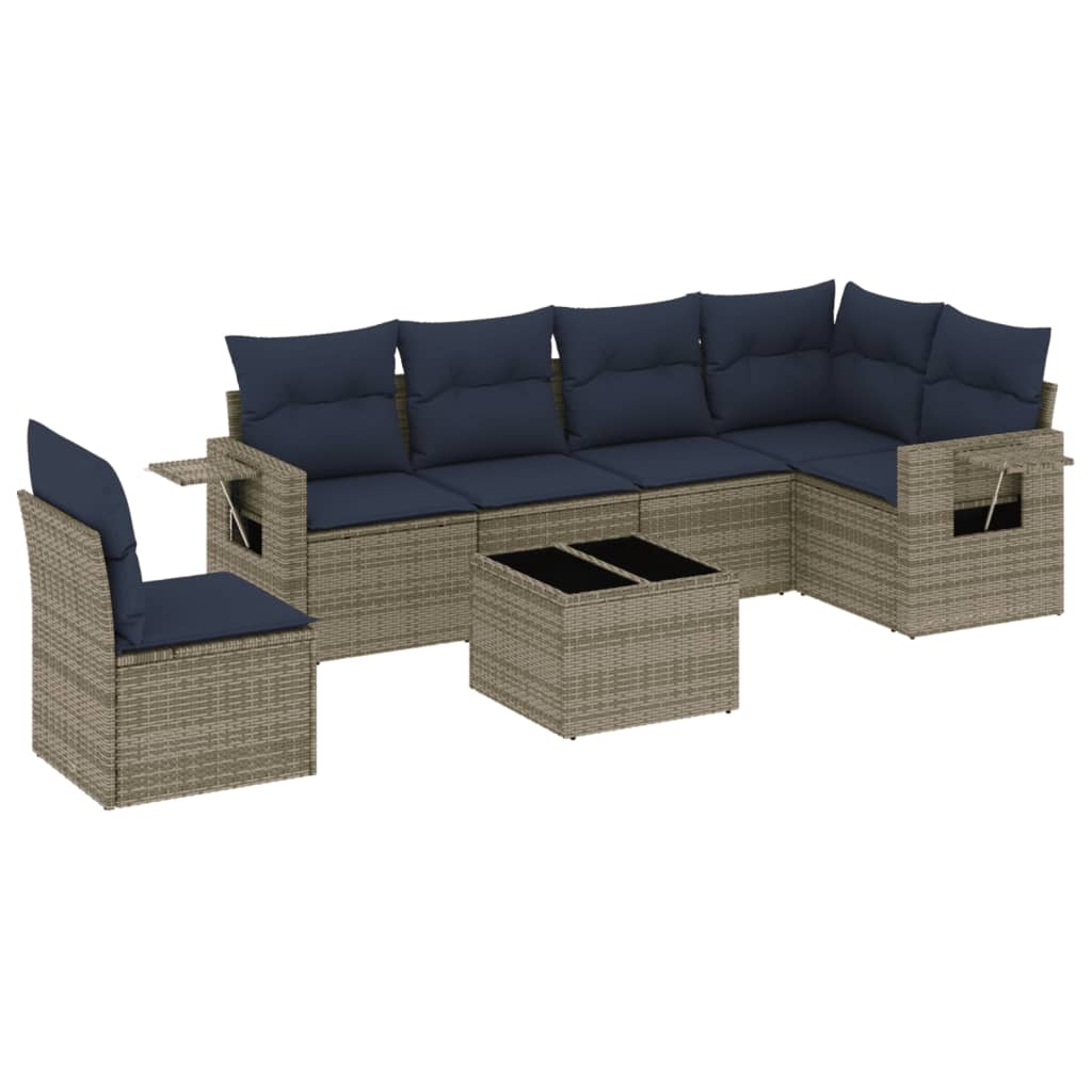 Set Divani da Giardino 7 pz con Cuscini Grigio in Polyrattan | homemem39