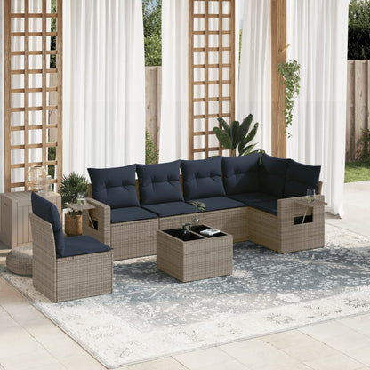 Set Divani da Giardino 7 pz con Cuscini Grigio in Polyrattan | homemem39
