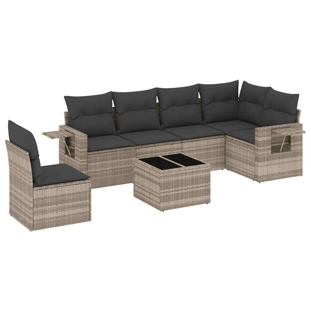 Set Divani da Giardino 7pz con Cuscini Grigio Chiaro Polyrattan | homemem39