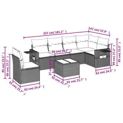 Set Divani da Giardino 7 pz con Cuscini Marrone in Polyrattan | homemem39