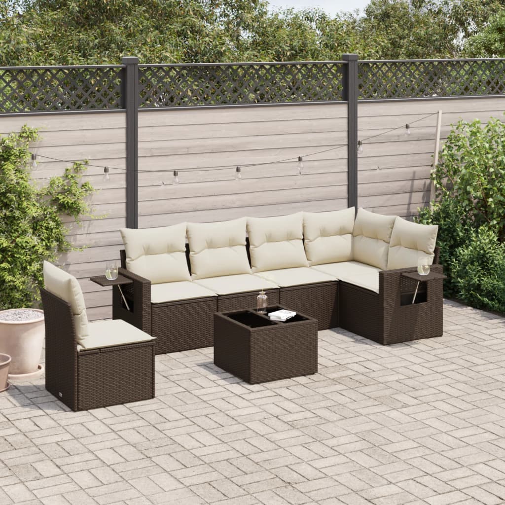Set Divani da Giardino 7 pz con Cuscini Marrone in Polyrattan - homemem39