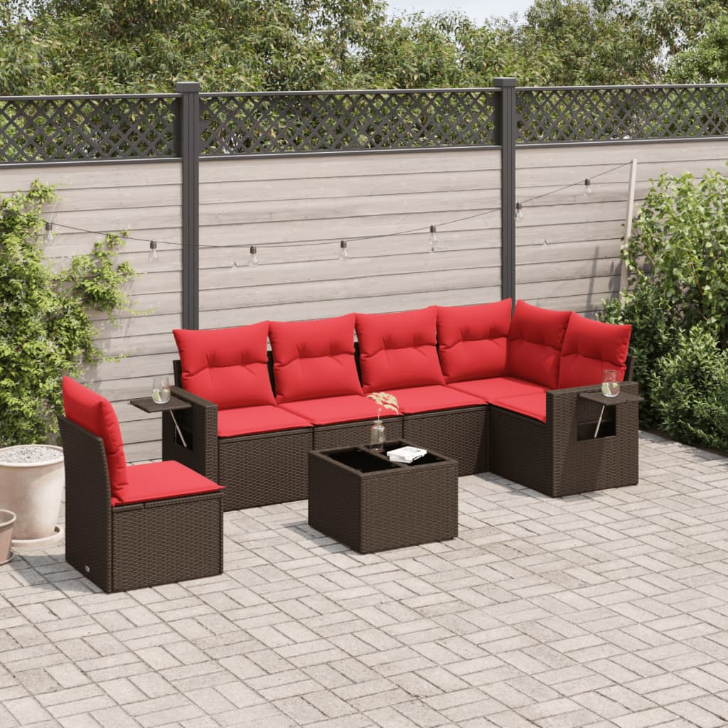 Set Divani da Giardino 7 pz con Cuscini Marrone in Polyrattan | homemem39