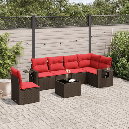 Set Divani da Giardino 7 pz con Cuscini Marrone in Polyrattan | homemem39