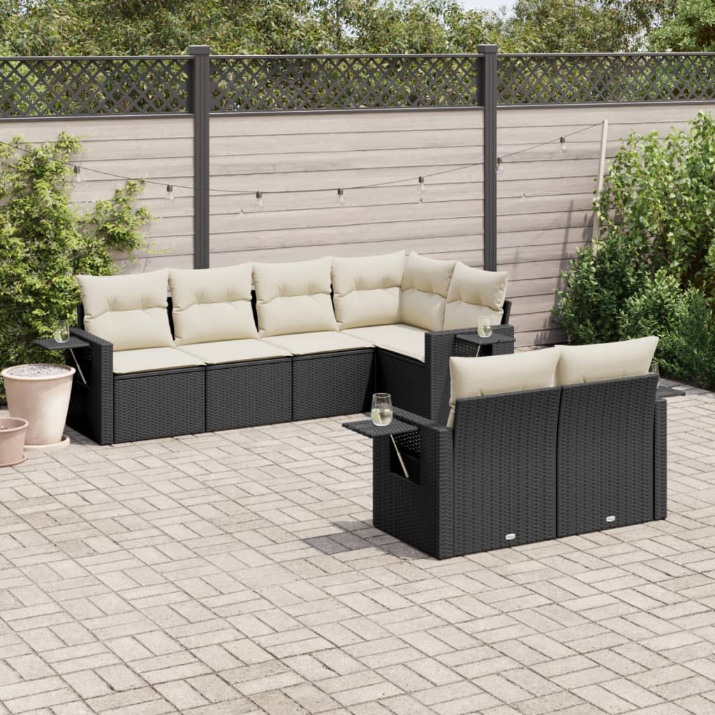Set Divani da Giardino con Cuscini 7pz Nero Polyrattan - homemem39
