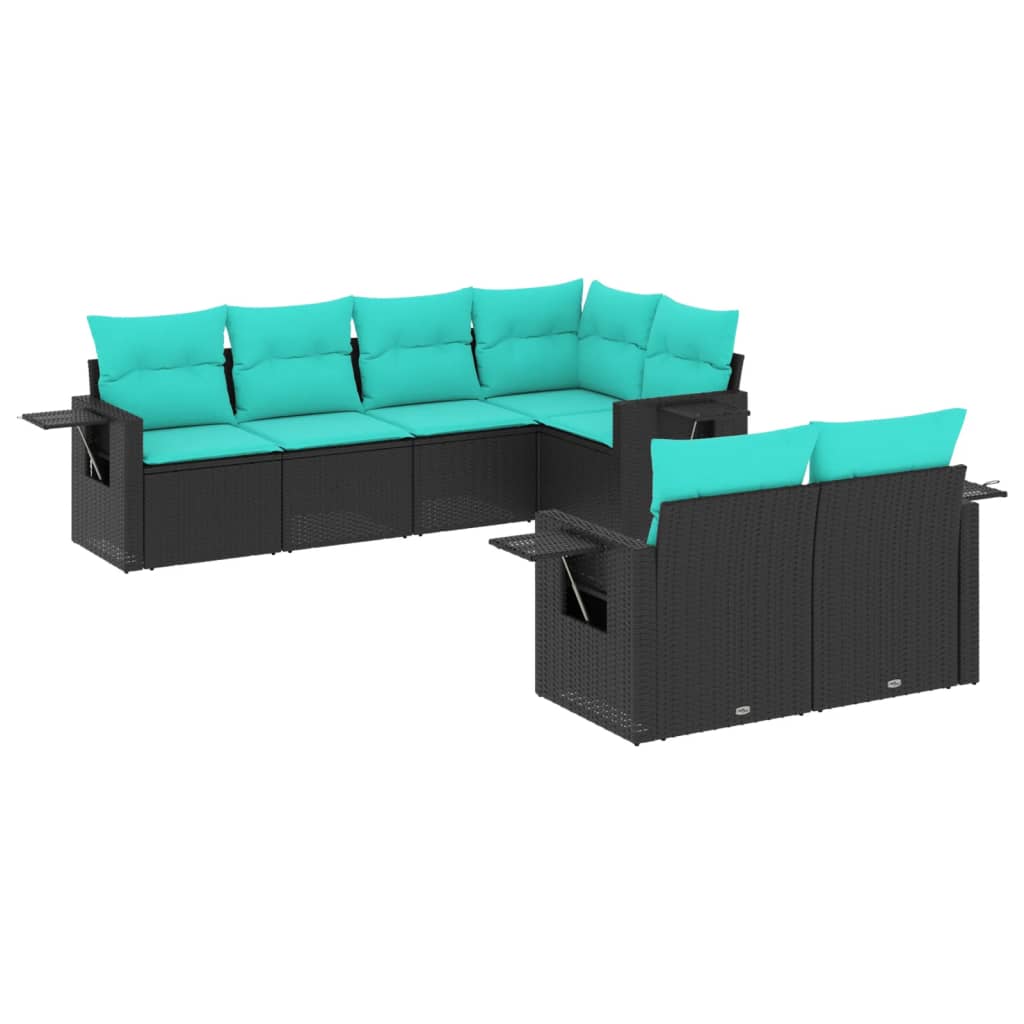 Set Divani da Giardino 7 pz con Cuscini Nero in Polyrattan | homemem39