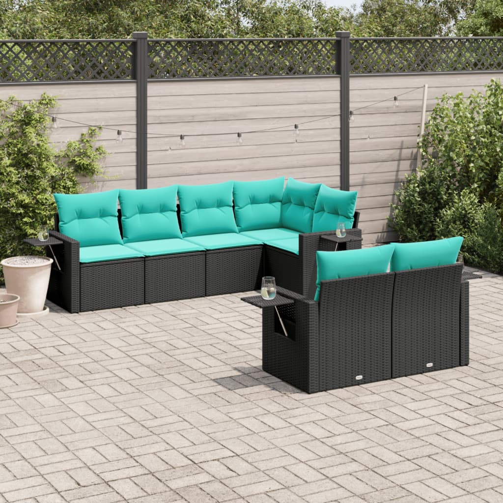 Set Divani da Giardino 7 pz con Cuscini Nero in Polyrattan | homemem39