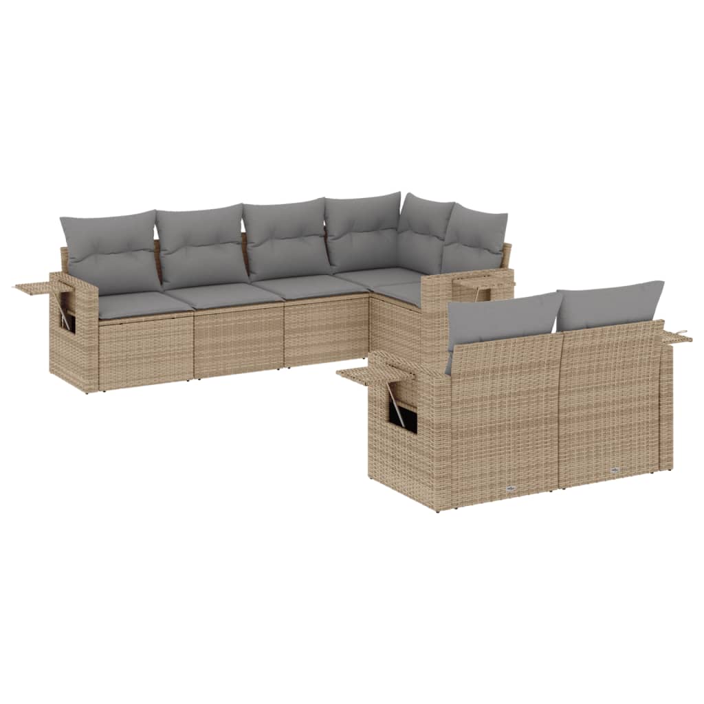Set Divani da Giardino 7 pz con Cuscini Beige in Polyrattan | homemem39